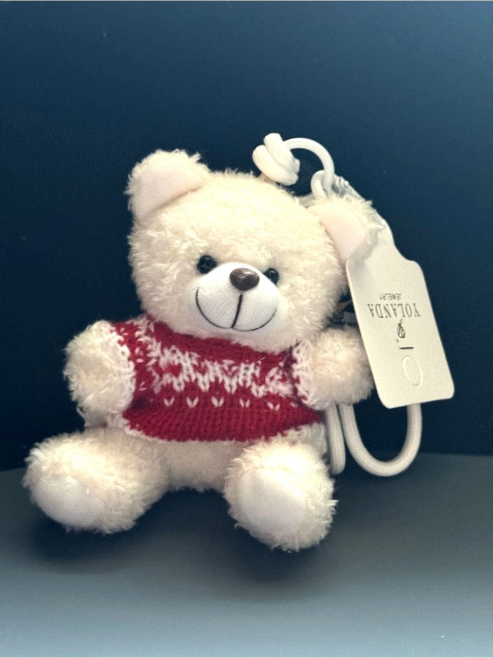 Yolanda White Plush Teddy Bear Bag Charm Keychain Red White Sweater NWT